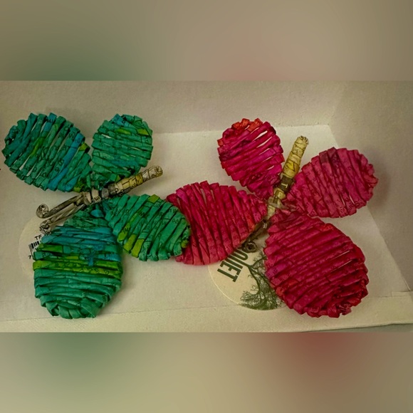 NWT Marquet Fair Trade Artisan Upcycled Butterfly Butterflies Ornament Set OOAK - Picture 3 of 8